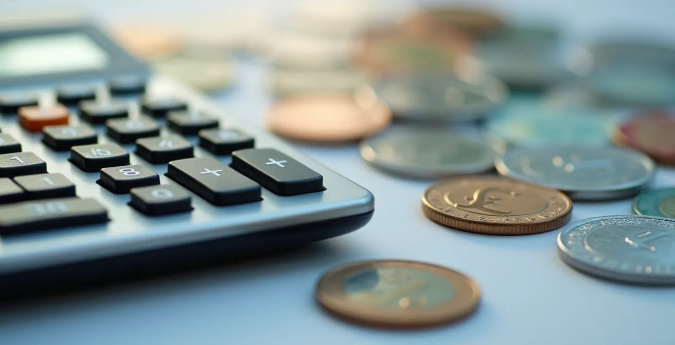 Calcolatrice con simboli di valute internazionali e grafici di conversione