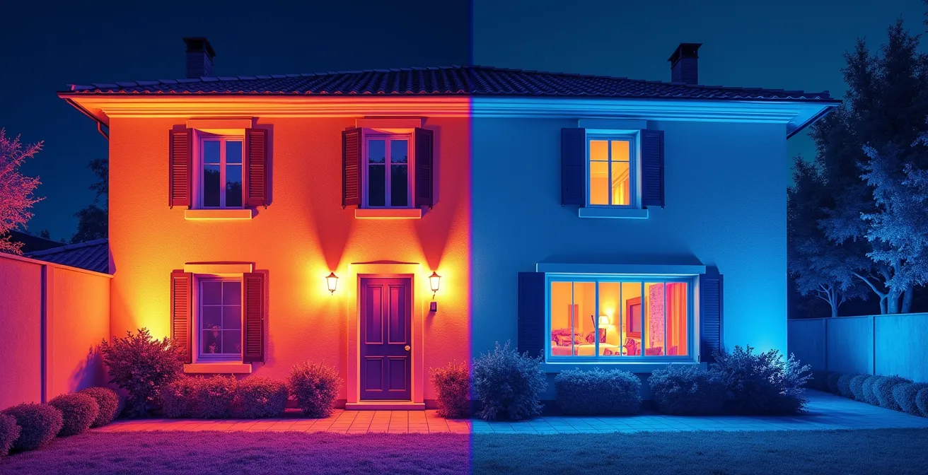 Confronto visivo tra immobile classe G e classe A con dispersione termica