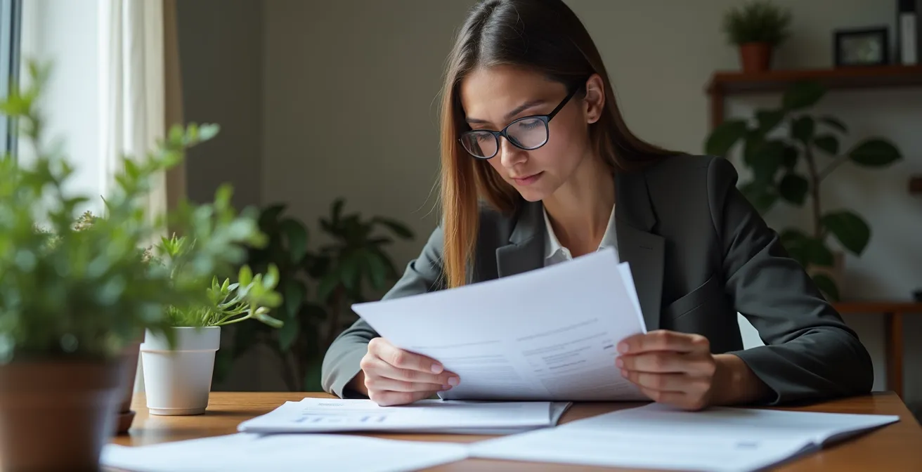 Professionista autonomo che analizza documenti finanziari sul tavolo
